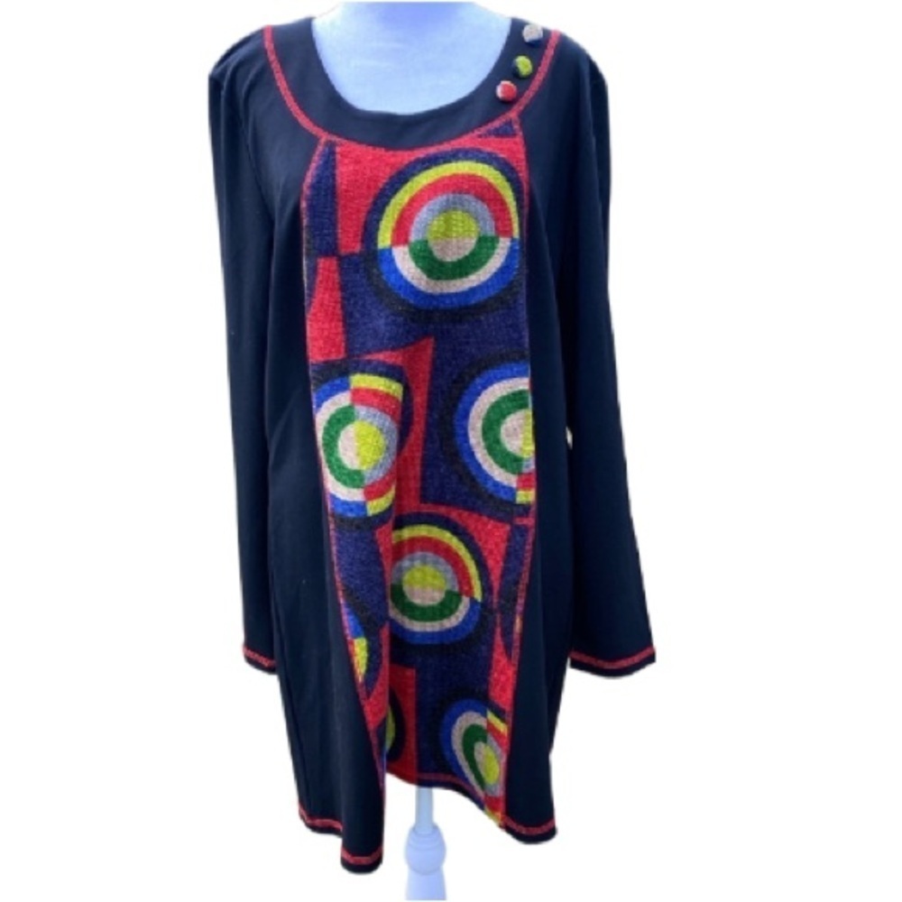 Radzoli Black Abstract Print Sweater Dress Black Geometic pattern Large